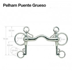 Bocado Pelham con puente grueso inox.