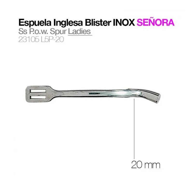 Espuela inglesa blister inox. Señora (gallo medio 20mm.)