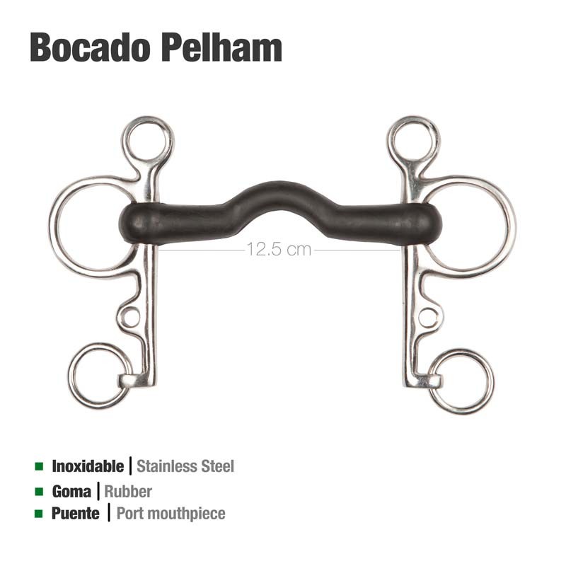 Bocado Pelham Goma Puente Económico Inox